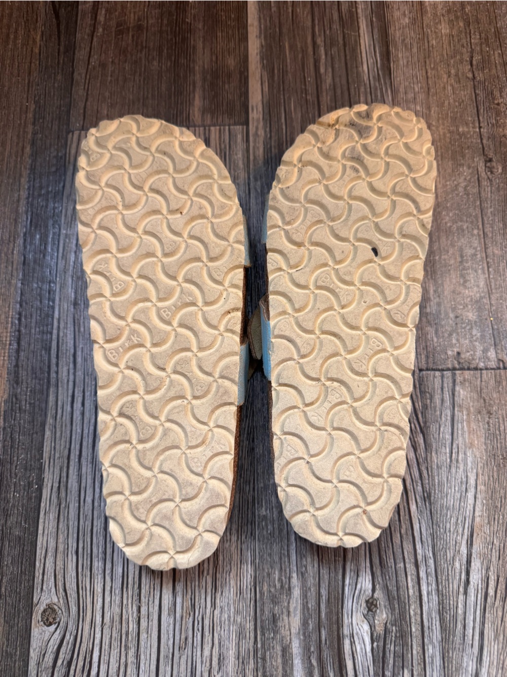 Birkenstock Light Blue Cross-Strap Sandals with Gold Buckles Size 39 - Picture 2 of 5